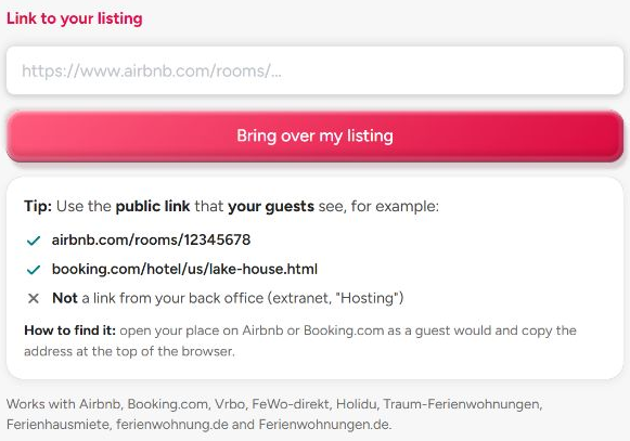 Interface do BookNoFees: Experimente um link sem iniciar sessão